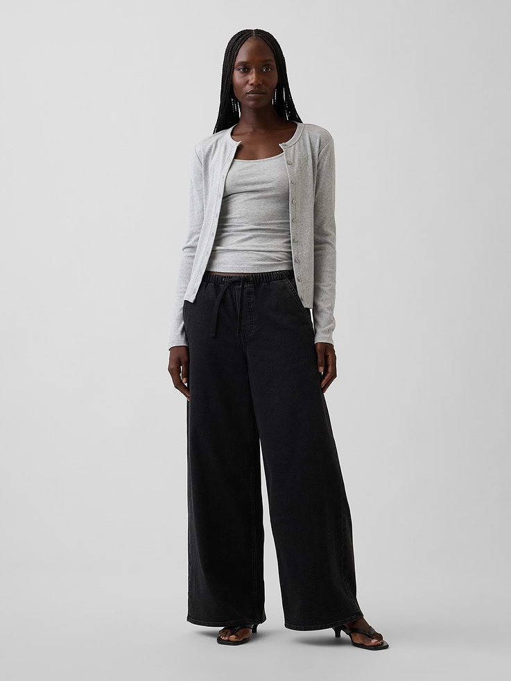 Image number 1 showing, Mid Rise Knit Easy Baggy Jeans