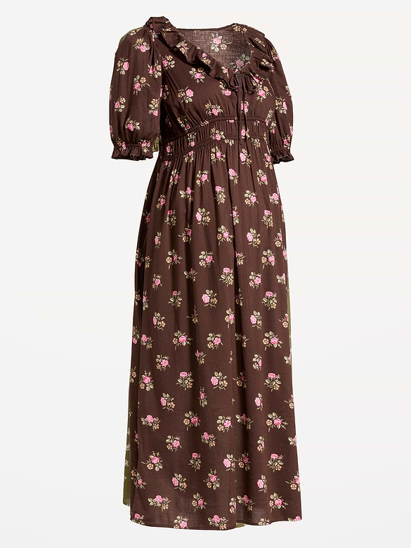 Maternity Puff-Sleeve Maxi Dress
