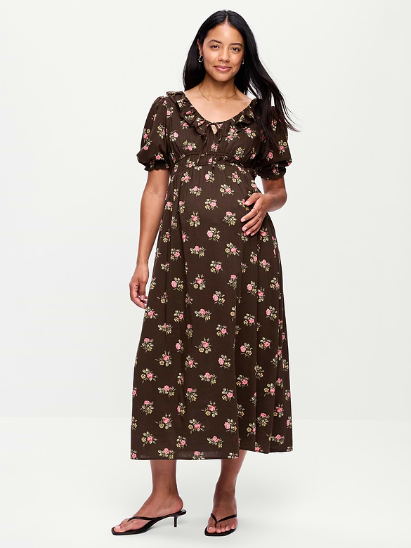 Maternity Puff-Sleeve Maxi Dress