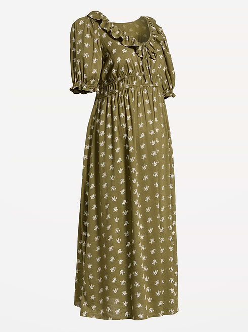 L'image numéro 2 présente Robe de maternité longue à manches bouffantes
