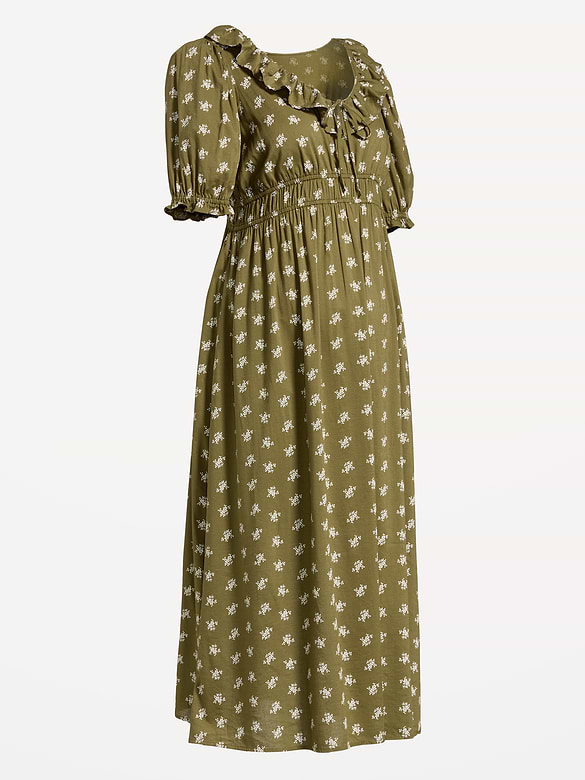 Maternity Puff-Sleeve Maxi Dress