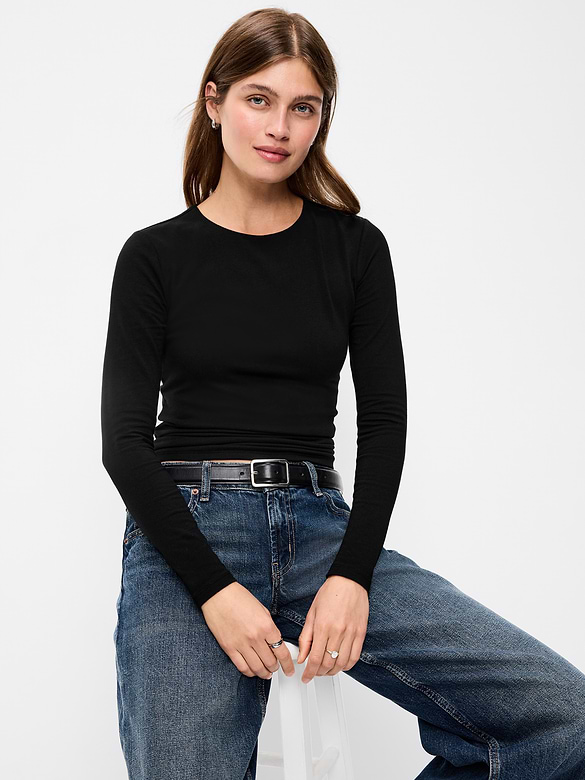 Hug Double-Layer Crew-Neck Long-Sleeve Top
