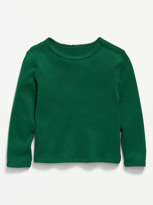 Long-Sleeve Waffle Knit T-Shirt for Toddler Girls