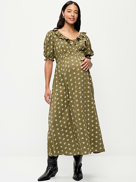 L'image numéro 1 présente Robe de maternité longue à manches bouffantes
