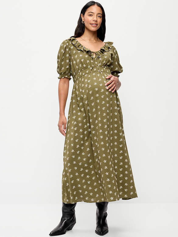 Maternity Puff-Sleeve Maxi Dress