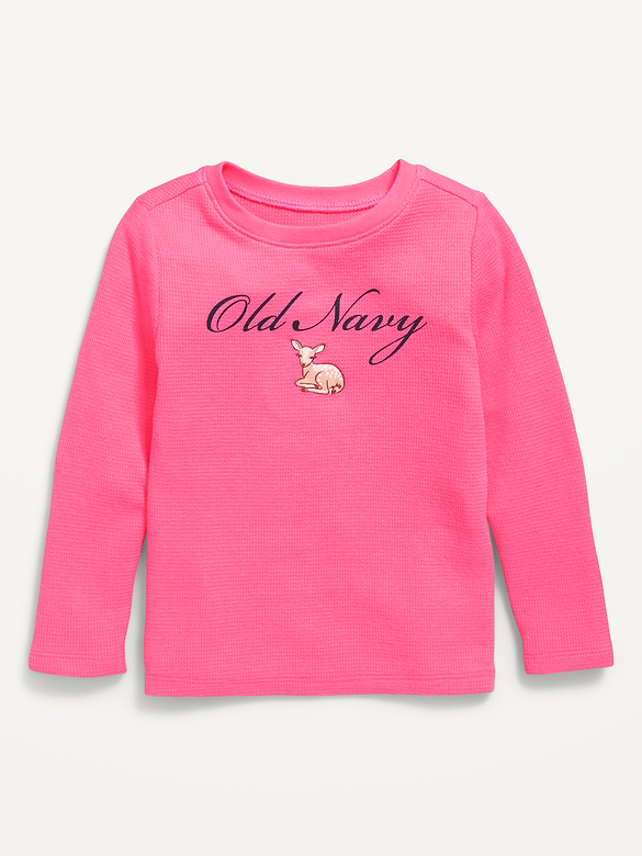 Long-Sleeve Logo Graphic Waffle-Knit T-Shirt for Toddler Girls