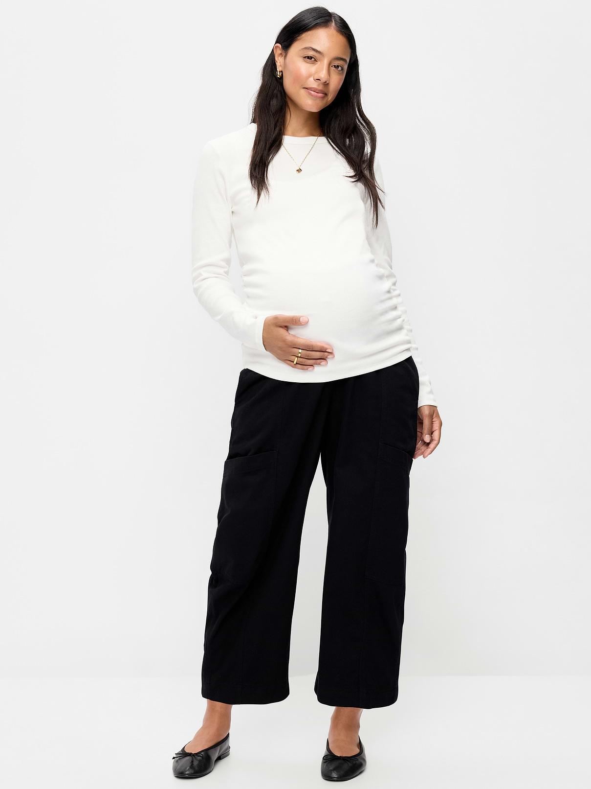 Image number 1 showing, Maternity Rollover-Waist Barrel-Leg Ankle Pants