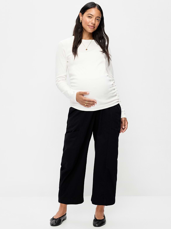 Maternity Rollover-Waist Barrel-Leg Ankle Pants