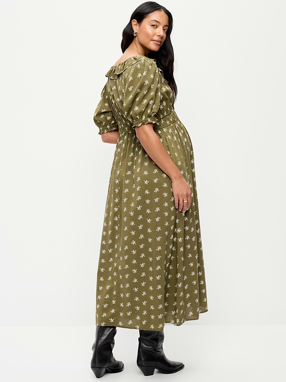Maternity Puff-Sleeve Maxi Dress