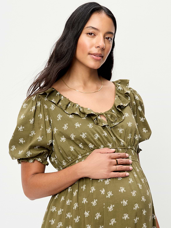 Maternity Puff-Sleeve Maxi Dress