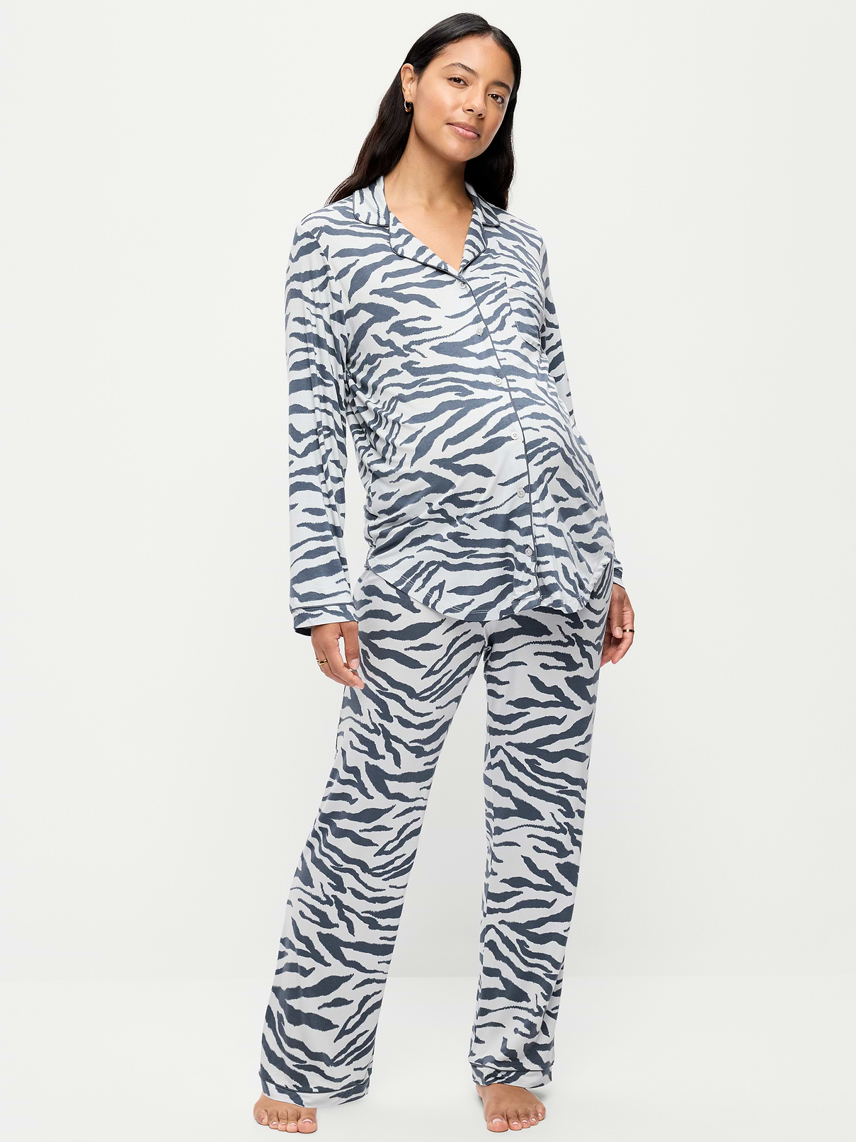 Image 1 of 2, Knit jersey so unbelievably soft and stretchy., set includes pajama shirt and matching pants, notched collar, long sleeves, patch chest pocket, foldover-waist pajama pants for pull-on styling, Product #915842