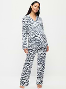 Image 1 of 2, Knit jersey so unbelievably soft and stretchy., set includes pajama shirt and matching pants, notched collar, long sleeves, patch chest pocket, foldover-waist pajama pants for pull-on styling, Product #915842