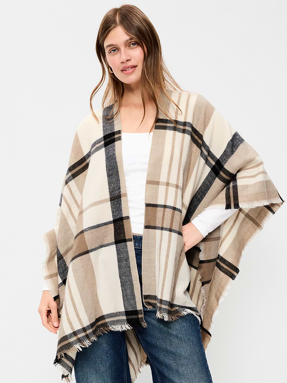 Poncho en flanelle à franges.