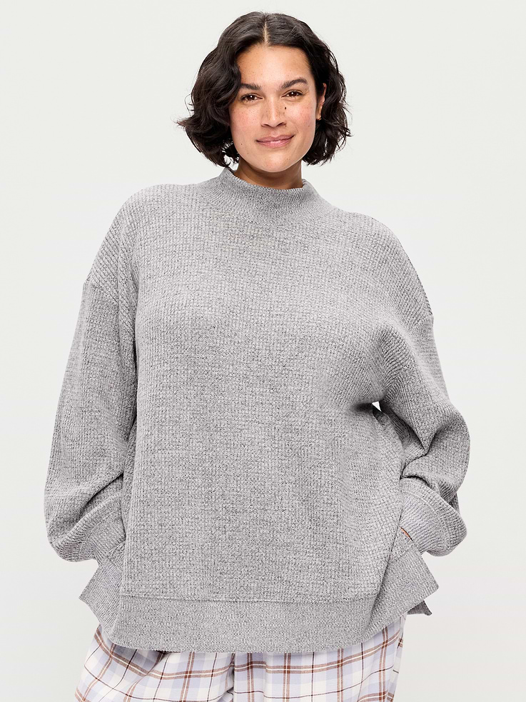 Image 6 of 7, Oversized Mock-Neck Long-Sleeve Top