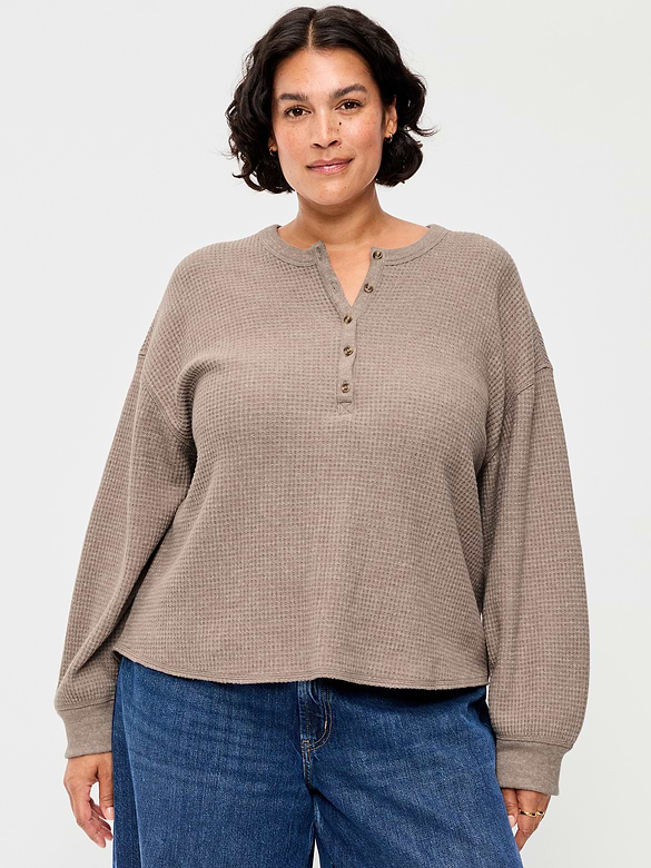 Long-Sleeve Crew-Neck Henley T-Shirt
