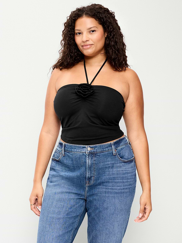 Tie-Neck Rosette Tube Top