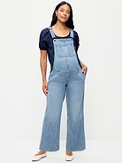 L'image numéro 1 présente Salopette en denim à jambe large à panneaux latéraux de maternité