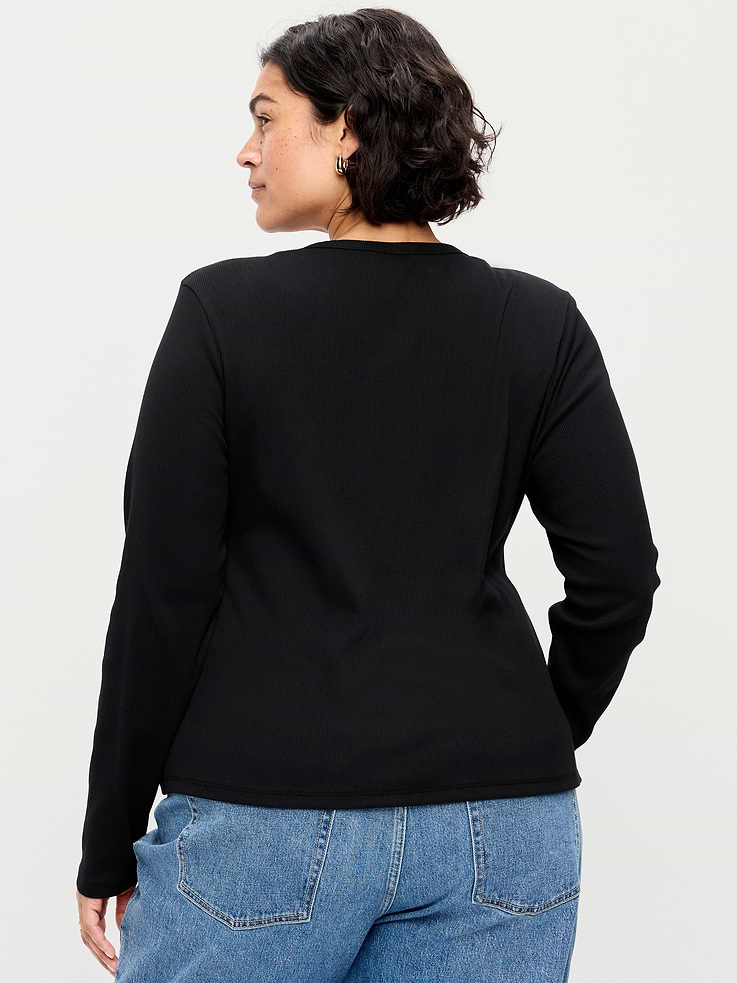 Image 8 of 8, Snug Long-Sleeve Button-Front Ribbed Top
