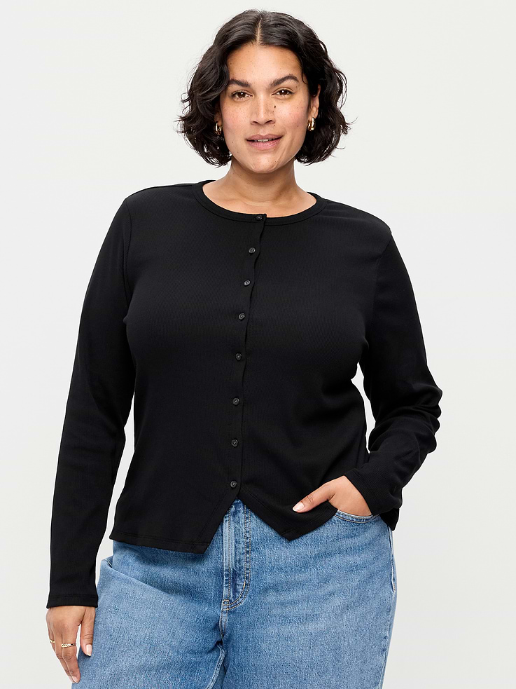 Image 7 of 8, Snug Long-Sleeve Button-Front Ribbed Top