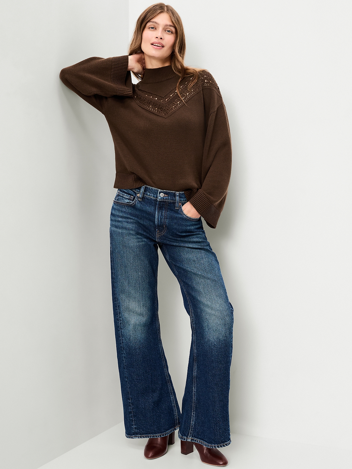 Mock-Neck Lace Inset Sweater | Old Navy