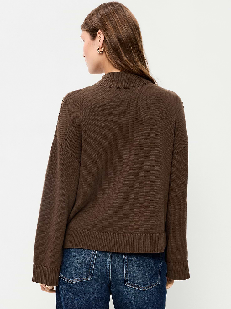 Image 2 of 5, Mock-Neck Lace Inset Sweater