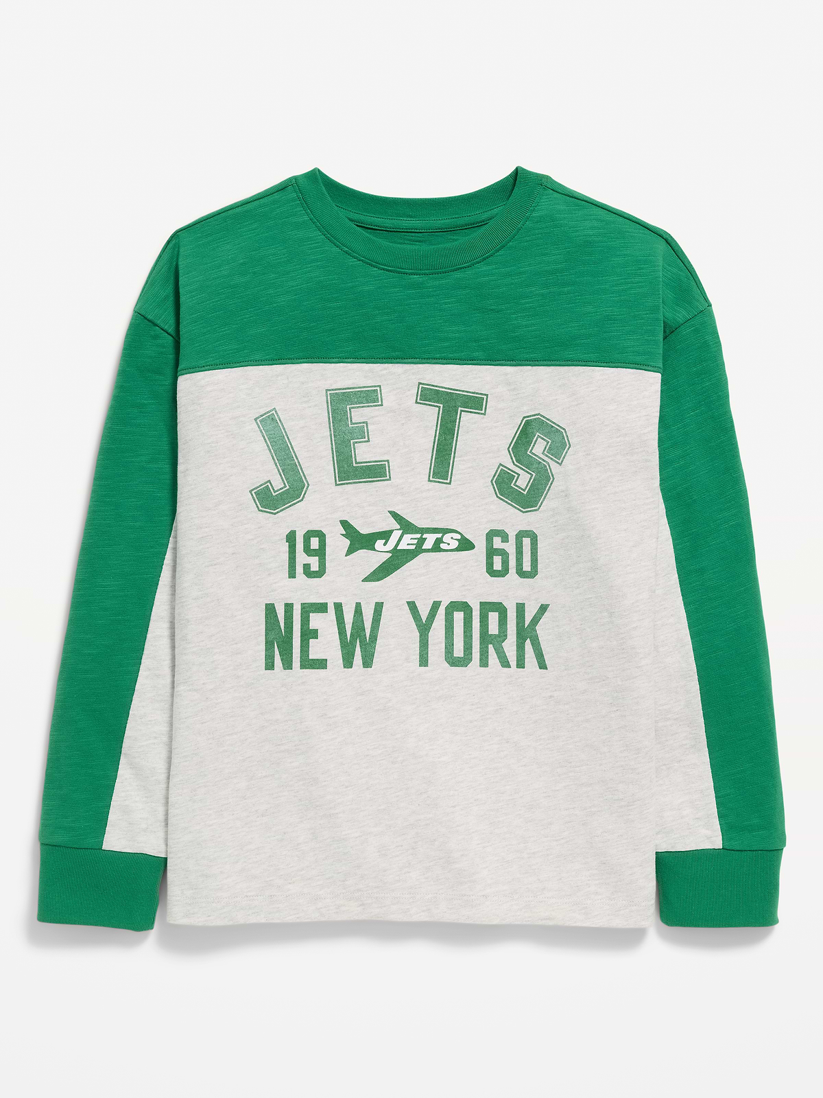 New York Jets Long-Sleeve Oversized Graphic Football T-Shirt for Boys
