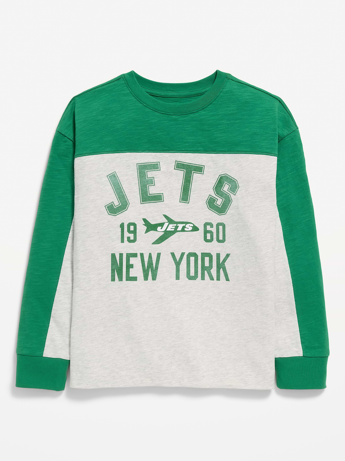 Image number 1 showing, New York Jets Long-Sleeve Oversized Graphic Football T-Shirt for Boys