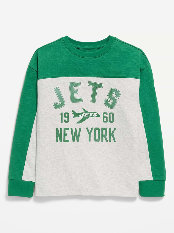 New York Jets Long-Sleeve Oversized Graphic Football T-Shirt for Boys