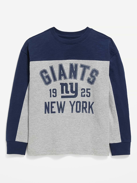New York Giants Long-Sleeve Oversized Graphic Football T-Shirt for Boys