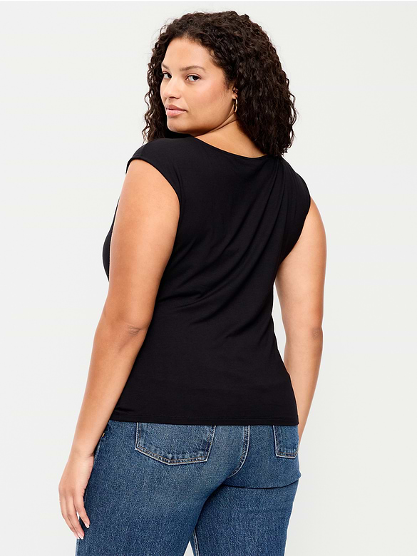 Gathered-Shoulder Rosette Top
