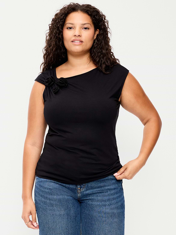 Gathered-Shoulder Rosette Top