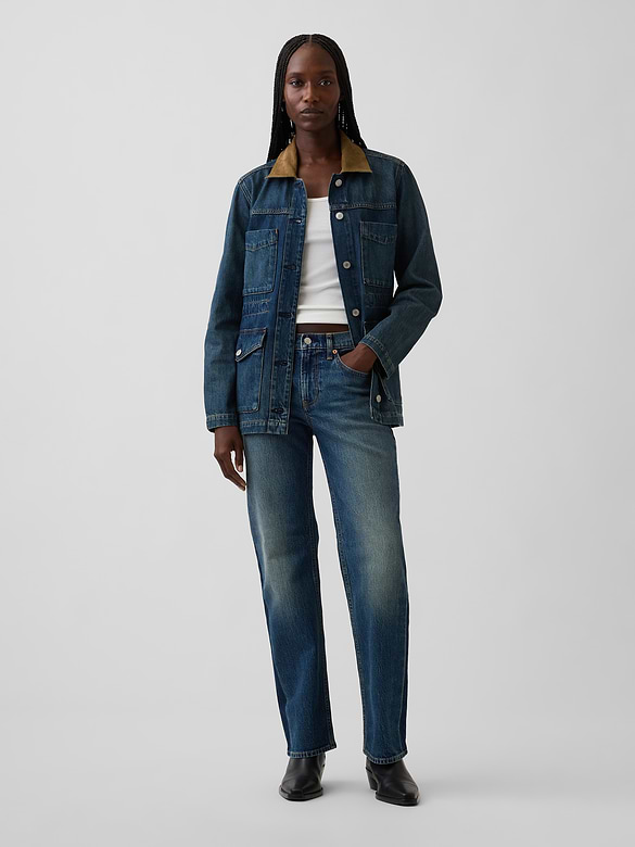Cinched-Waist Denim Chore Jacket
