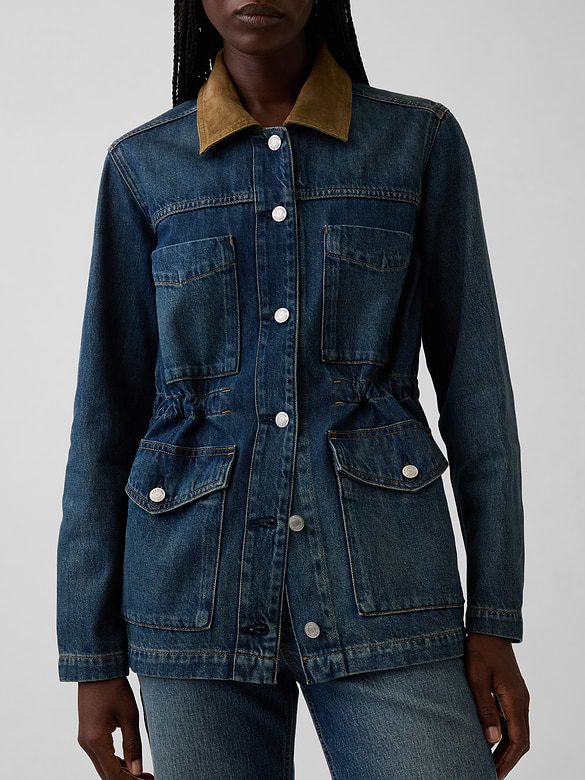 Cinched-Waist Denim Chore Jacket