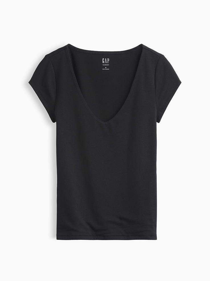 L'image numéro 4 présente T-shirt moulant à encolure en V en jersey