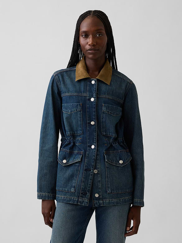 Cinched-Waist Denim Chore Jacket