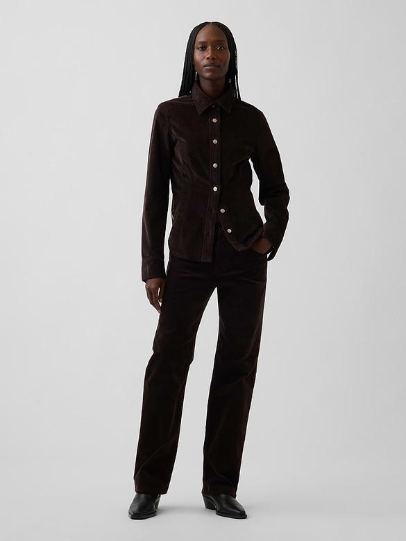 Mid Rise Corduroy Relaxed Straight Pants