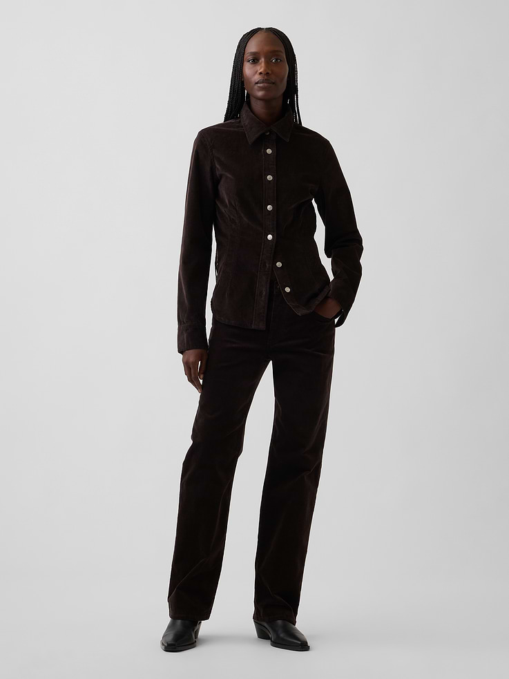 Image number 1 showing, Mid Rise Corduroy Relaxed Straight Pants