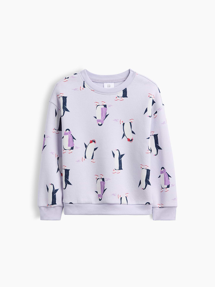 Image 1 of 3, Soft, comfy fleece., Dropped shoulder, long sleeves with banded cuffs., Crewneck., Gap logo at front., Banded hem., Product #1184557
