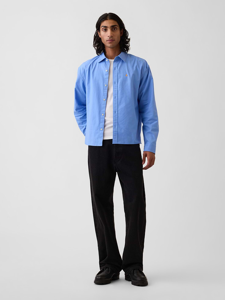 Image 2 of 5, Relaxed Crop Straight-Hem Oxford Shirt