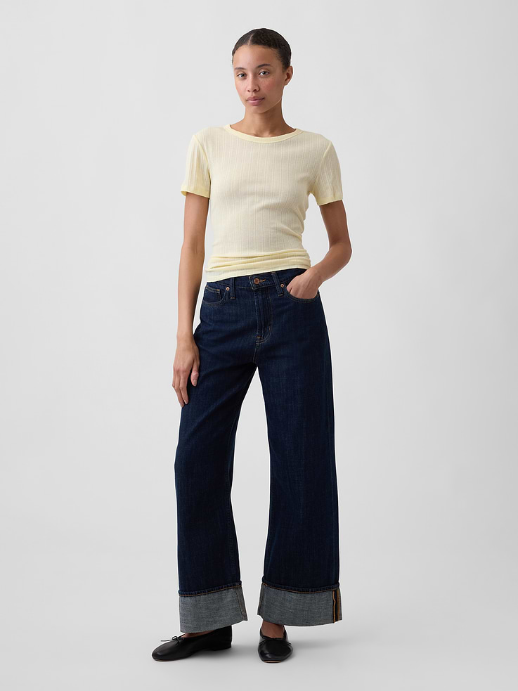 Image 3 of 5, Ribbed Pointelle Crewneck T-Shirt