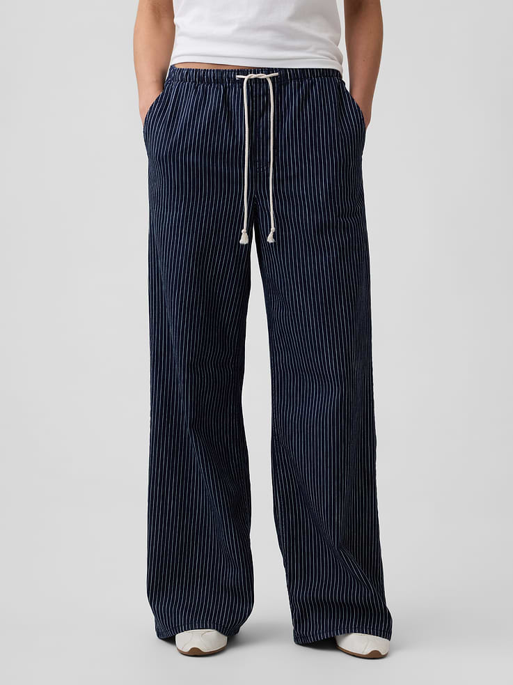 Image number 2 showing, Mid Rise Railroad Stripe Pull-On Wide-Leg Jeans
