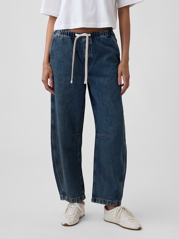Mid Rise SuperSoft Pull-On Barrel Jeans