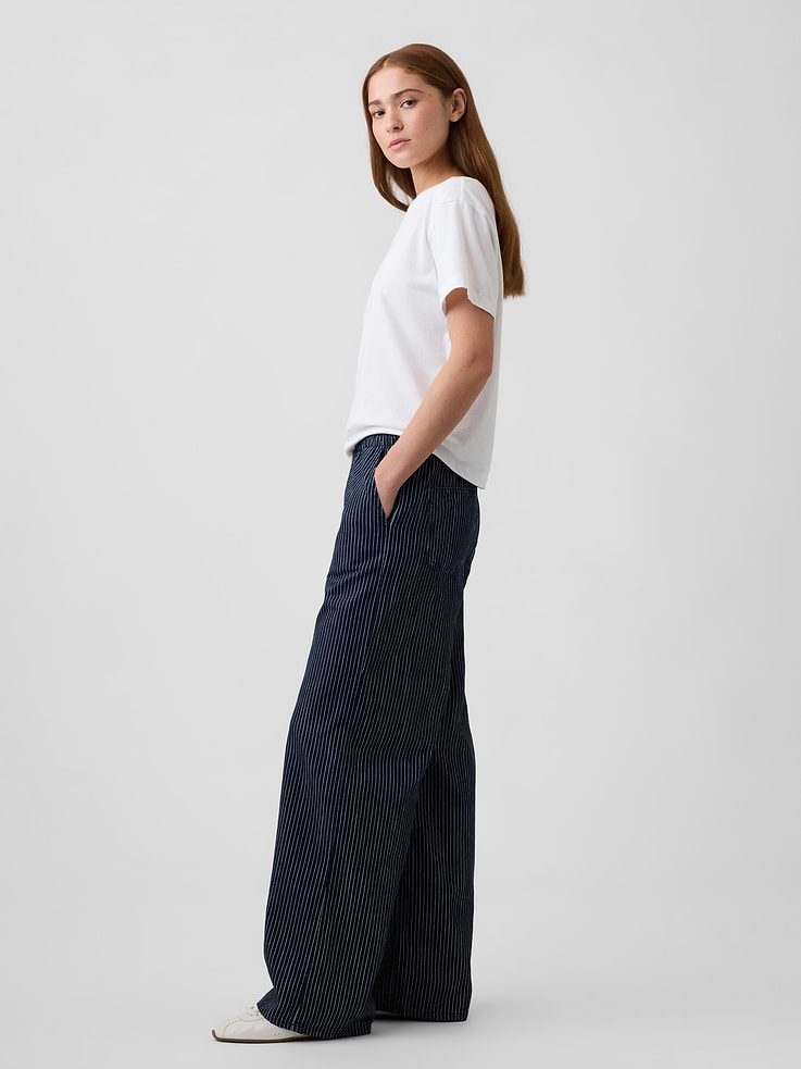 Image number 3 showing, Mid Rise Railroad Stripe Pull-On Wide-Leg Jeans