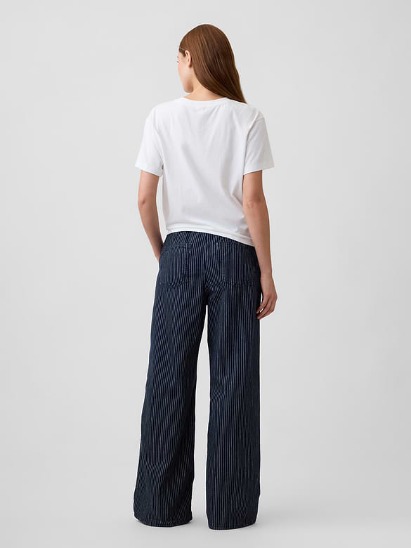 Mid Rise Railroad Stripe Pull-On Wide-Leg Jeans