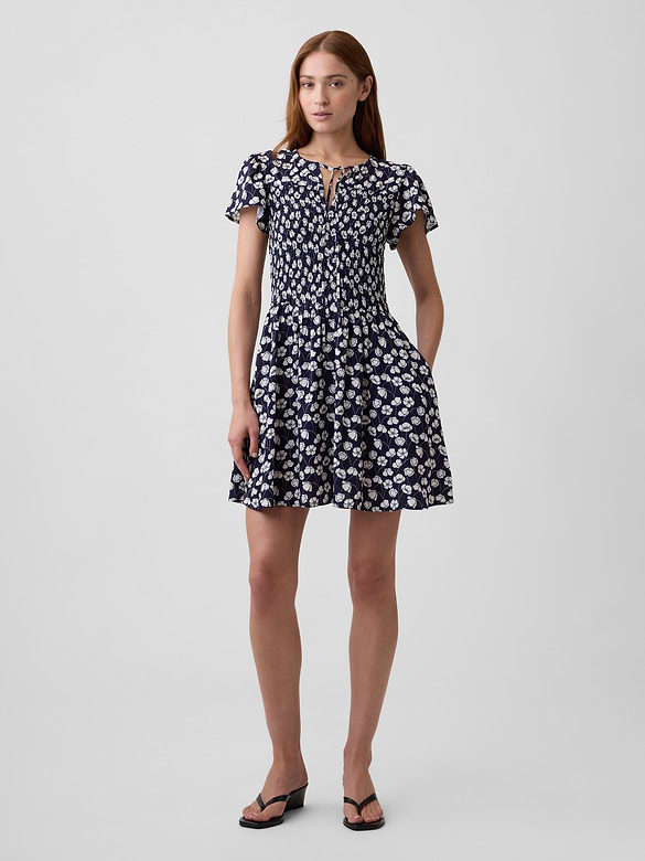 Smocked Flutter Sleeve Mini Dress