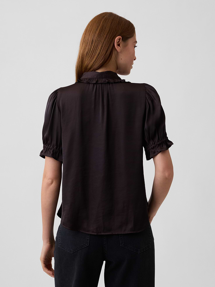 Image 2 of 5, 100% Recycled Puff Sleeve Ruffle Shirt