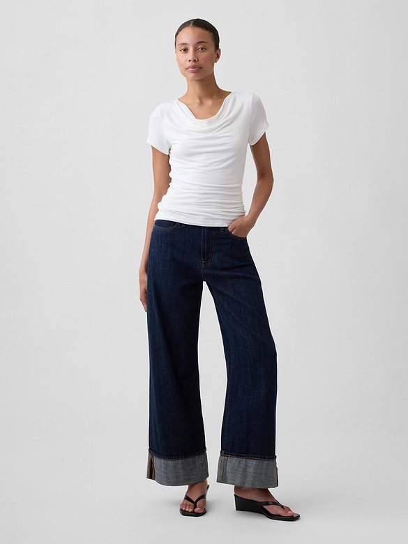 Stretch Jersey Cowl-Neck Top