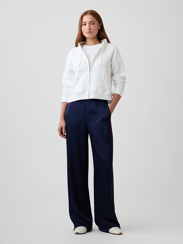 Satin Pull-On Track-Stripe Pants