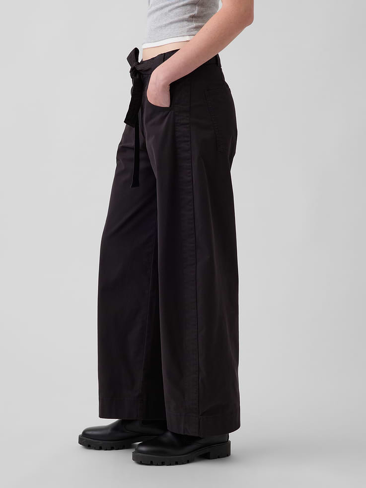 Image 3 of 6, Tie-Waist Barrel Ankle Khakis