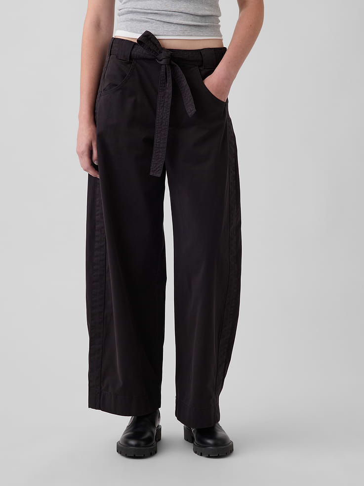 Image 2 of 6, Tie-Waist Barrel Ankle Khakis
